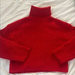 H&M Vibrant Red Ribbed Turtleneck Sweater